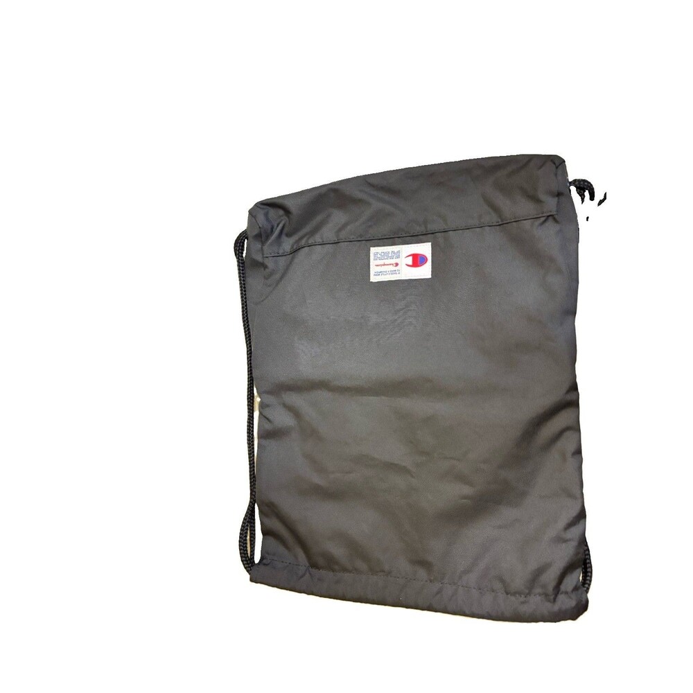 Champion Gray Drawstring Backpack Bag Zip Front Pocket Medium Unisex Adults